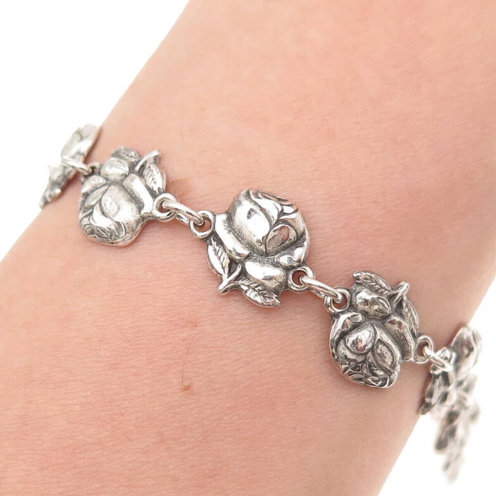 925 Sterling Silver Antique Art Deco Rose Catholic Saints Bracelet 7.5"